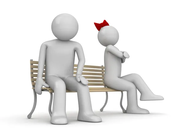 Offended man and woman on a bench (love, valentine day series, 3d isolated characters) — Stock Photo, Image