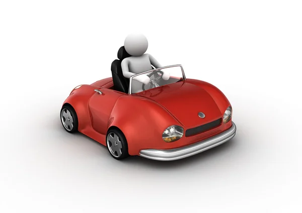 Red cabrio car driven by character — Stock Photo, Image