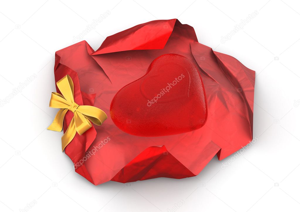 Unwrapped love candy isolated