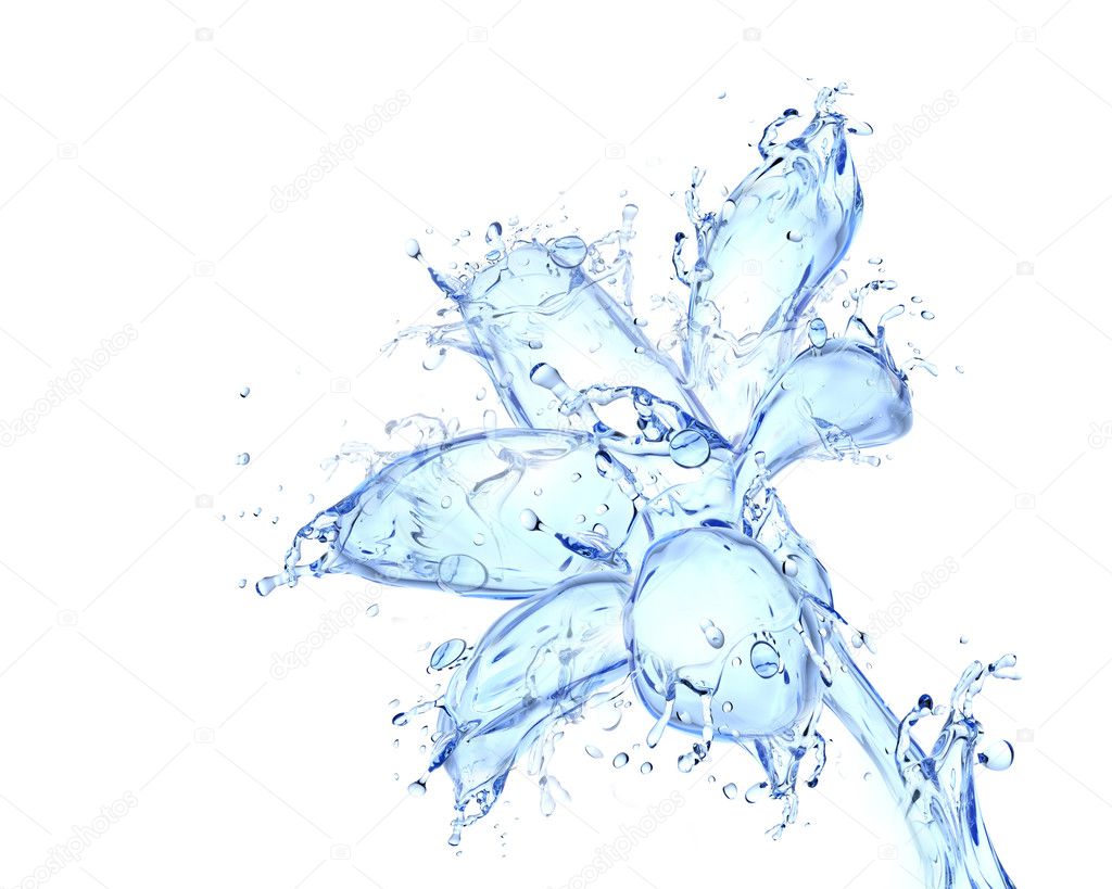 Flower blossom liquid artwork - Flower bud shape made of water with falling drops