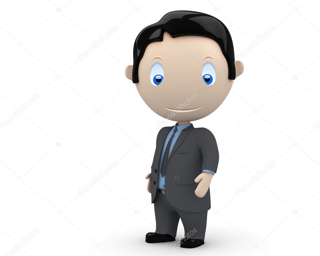 Businessman! Social 3D characters: happy young business man stands still. New constantly growing collection of expressive unique multiuse images. Concept for in business illustration. Is