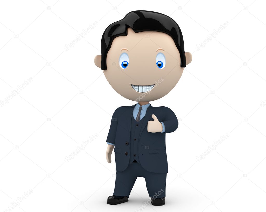 I like it! Social 3D characters: happy smiling businessman in suit showing big finger. New constantly growing collection of expressive unique multiuse images. Concept for social like illustrati