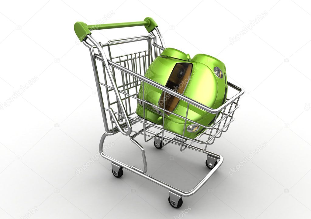 Green car in shopping cart