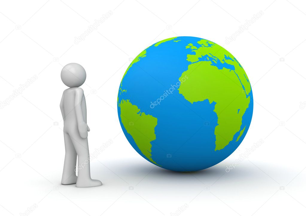 Man looking at planet Earth - globe