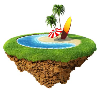 Surf on little planet. Concept for travel, holiday, hotel, spa, resort design. Tiny island - planet collection. clipart