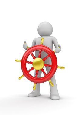 Happy captain steering the wheel clipart