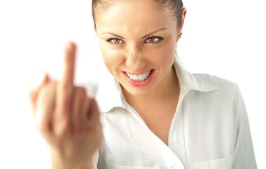 Attractive girl showing middle finger clipart