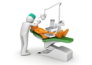 Dentist and patient in dental chair clipart