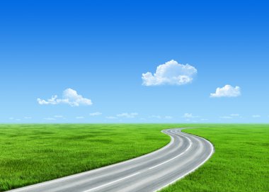 Very detailed 7000px road over grass field - nature collection clipart