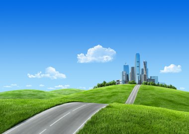 Very detailed 7000px city on horizon clipart