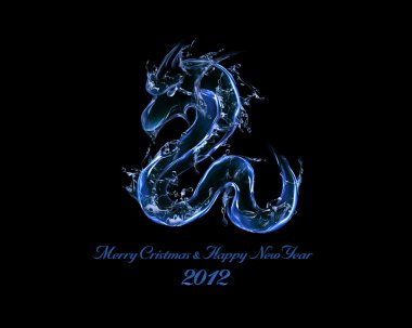 2012 siyah su ejderha yılı mı: sıvı tebrik kartı, takvim kapak için yeni yıl 2012 illüstrasyon kavramı