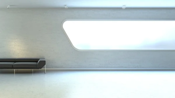 Μαύρο καναπέ σε εσωτερικό χώρο τοίχο παράθυρο copyspace — Φωτογραφία Αρχείου