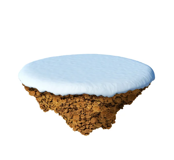 Pequena ilha nevada - planeta. Um pedaço de terra no ar. Campo nevado vazio. Terra detalhada na base — Fotografia de Stock