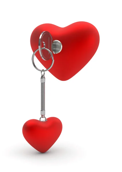 하트 자물쇠 (사랑, 발렌타인 하루 시리즈, 3d 고립 된 캐릭터 열기 키) — 스톡 사진