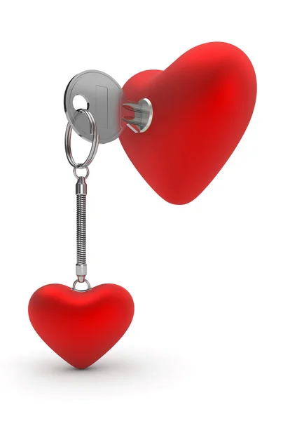 Srdce key ring (láska, valentine den série, 3d izolované objekty) — Stock fotografie