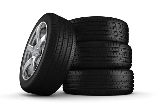 Quatro pneus isolados close-up — Fotografia de Stock