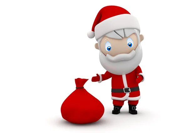 サンタ ！社会的な 3 d キャラクター： サンタの贈り物とバッグ クリスマスと新年の概念。新しい絶えず成長している表現のユニークな multiuse 画像集. — ストック写真