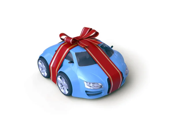 Car Gift (Gift stripe over little car with a bow) — Stock Photo, Image