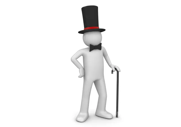 Gentleman - nobleman in top hat with walking stick (3d isolated on white background characters series) — Stock Photo, Image