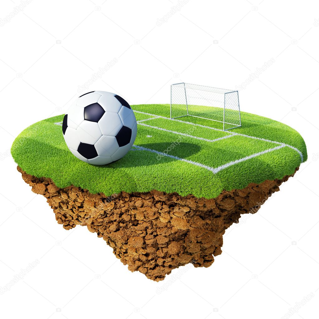 Soccer ball on field, penalty area and goal based on little planet. Concept for soccer championship, league, team design