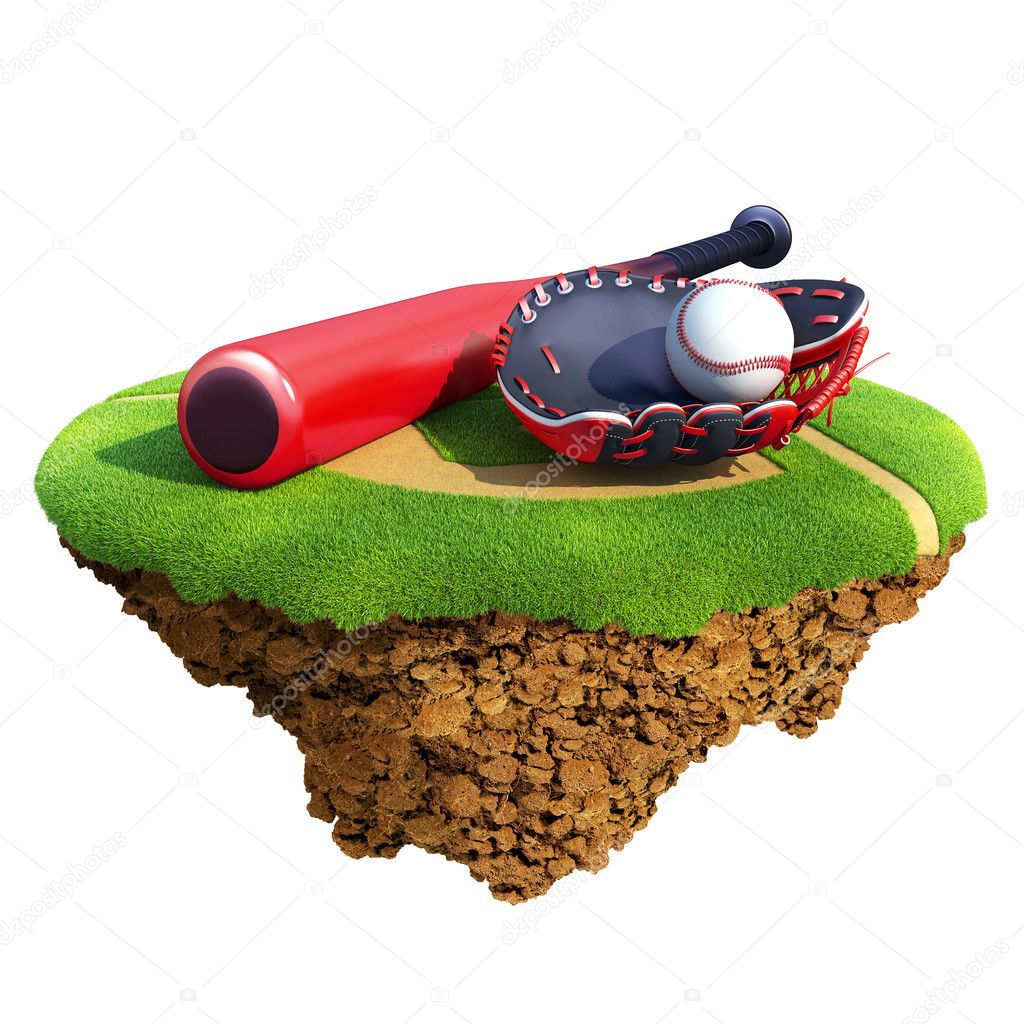 Baseball bat, glove (catcher's mitt) and ball based on little planet. Concept for baseball team or competition design