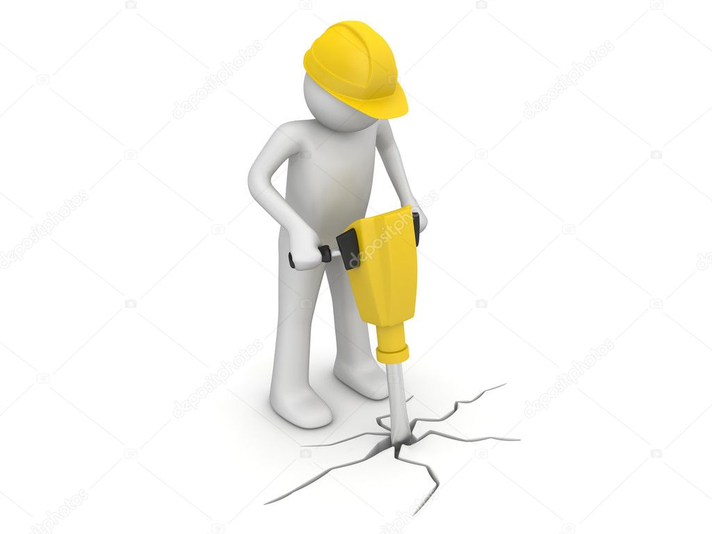 Worker with paving breaker