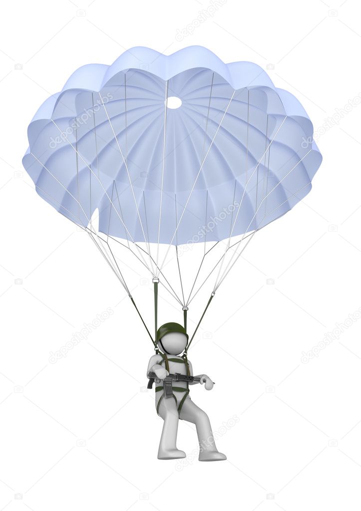 Landing paratrooper with rifle