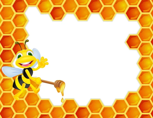 Abeille avec nid d'abeille — Image vectorielle