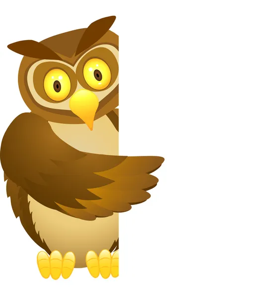 Owl cartoon and blank sign — Stock Vector