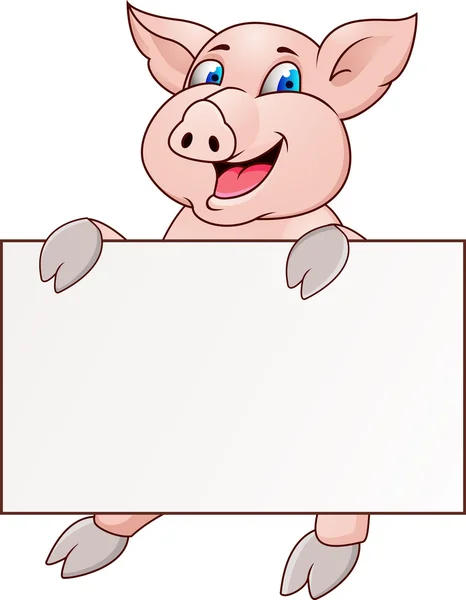 Cerdo gracioso con signo en blanco — Vector de stock