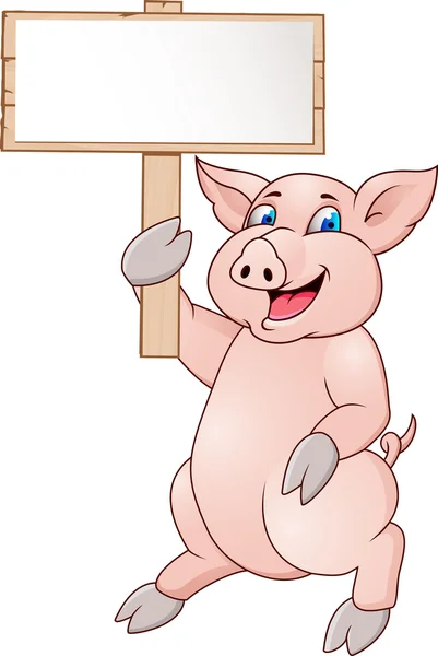 Cerdo gracioso con signo en blanco — Vector de stock