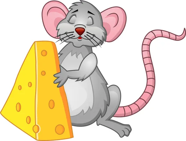 Rata divertida con queso — Vector de stock