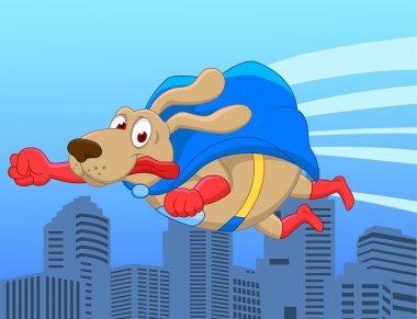 Super dog flying over city clipart