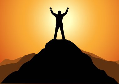 Success businessman standing on top of a mountain clipart