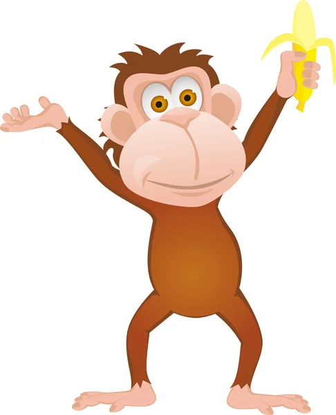 Vtipné karikatury opice s banánem — Stockový vektor