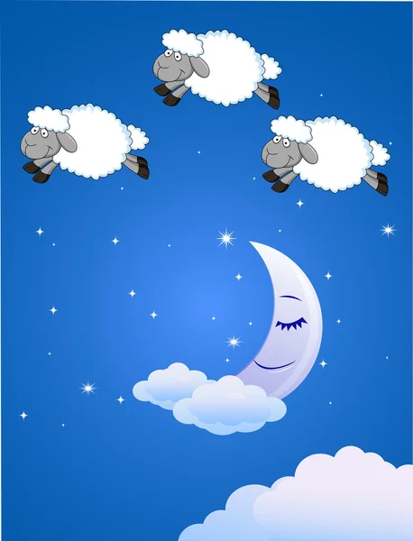夜空の背景上の 3 つのかわいい羊 — ストックベクタ