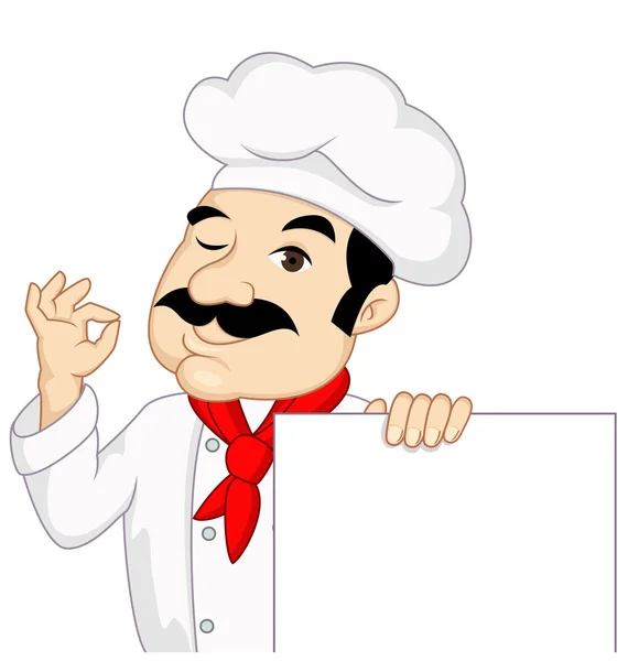 Desenhos animados Chef com sinal em branco — Vetor de Stock