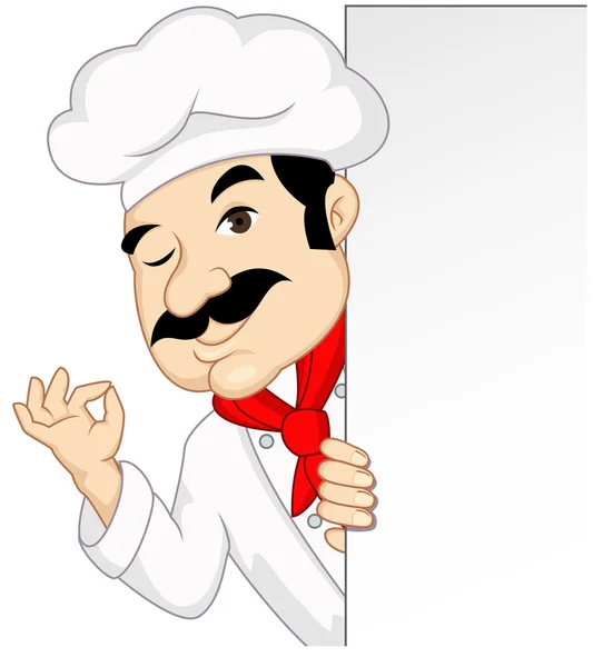Desenhos animados Chef com sinal em branco — Vetor de Stock