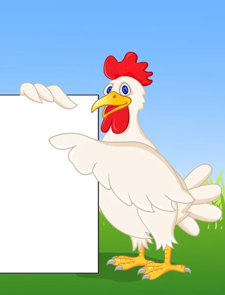 Desenhos animados de galinha com sinal bancário —  Vetores de Stock