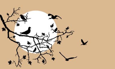 Birds on branch clipart