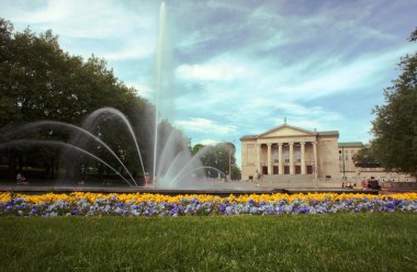 Fountain and opera house in Poznan clipart