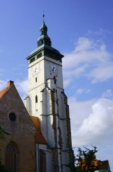 Church tower in small town — Stock Photo, Image