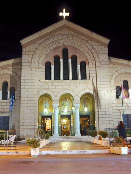 Agios dionysios kościoła w nocy — Zdjęcie stockowe