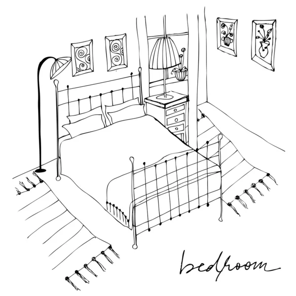 Illustrazione di interni, camera da letto — Foto Stock