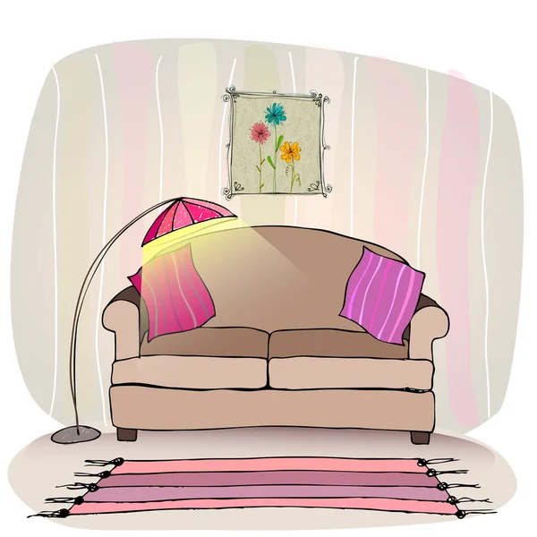 Ilustrace interiéru, nábytku s lampou — Stock fotografie