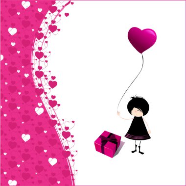 Romantic background with cute little emo girl clipart