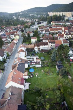 kavşak, yol, son derece detaylı hava şehir manzaralı evler,