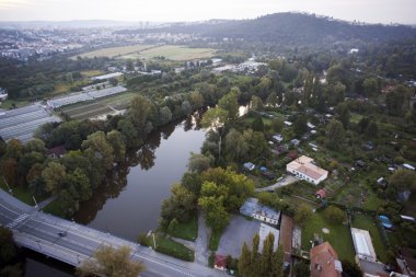 kavşak, yol, son derece detaylı hava şehir manzaralı evler,