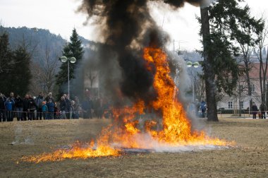 BRNO, CZECH REPUBLIC - MARCH 10: Pyrotechnics effects reconstruc clipart