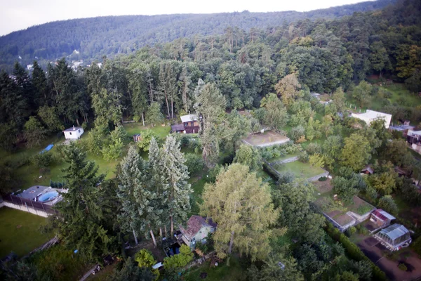 Высокодетальный вид с воздуха на сады и лес — стоковое фото